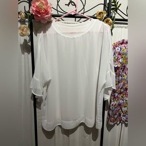 Calvin Klein Ruffle Sleeved Blouse with Knit Trim size large